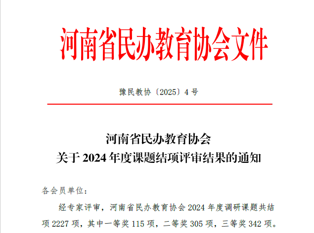 喜讯：我校87项河南民办教育协会2024年度课题顺利结项